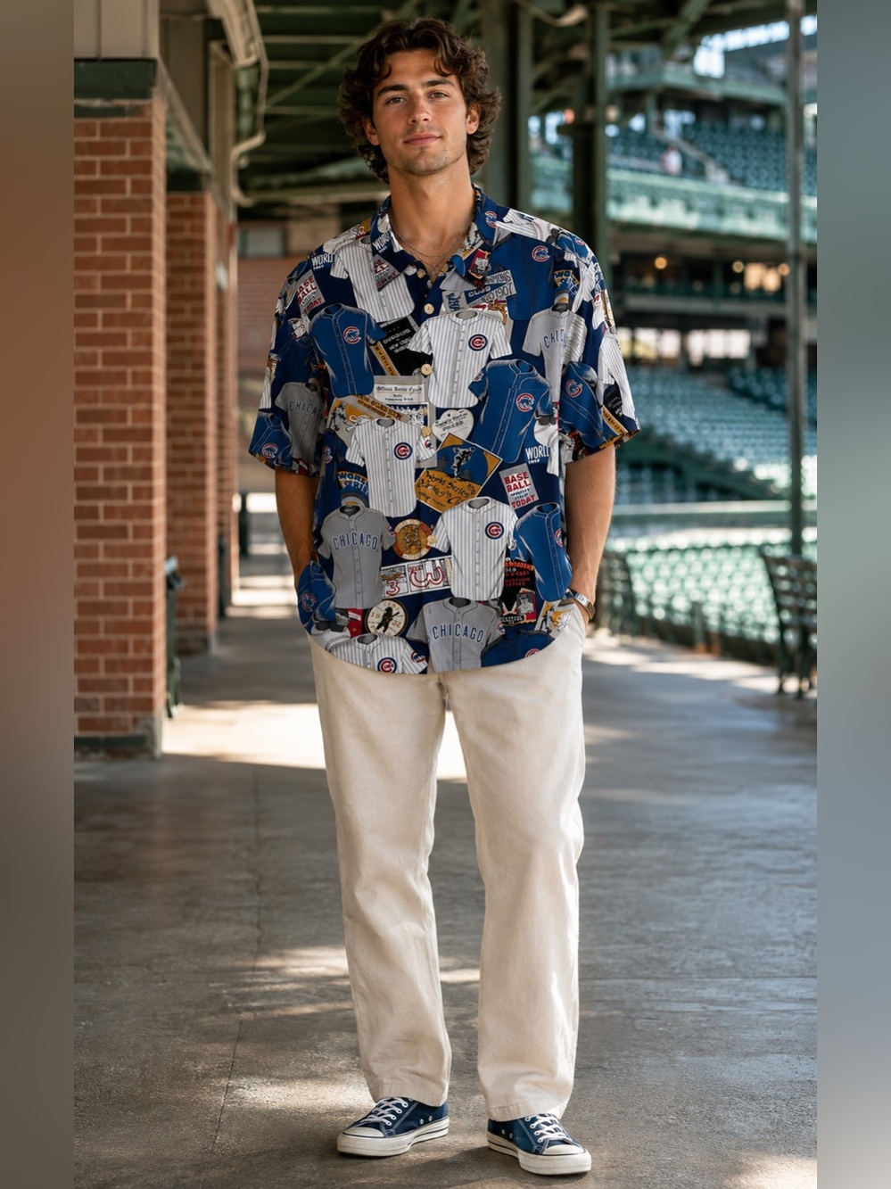 Vintage Reyn Spooner Chicago Cubs MLB Aloha Shirt L Rayon Baseball Buttons